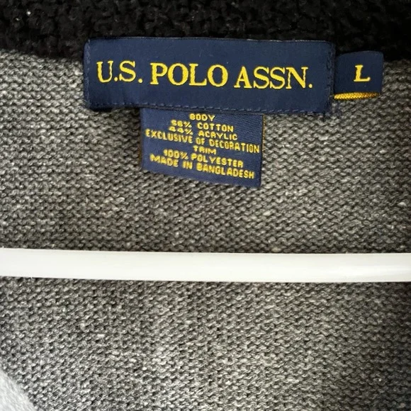 Mens Polo Long Sleeve Pull Over 1/4 Zip Sweater Gray Size Large Academia - Picture 5 of 7